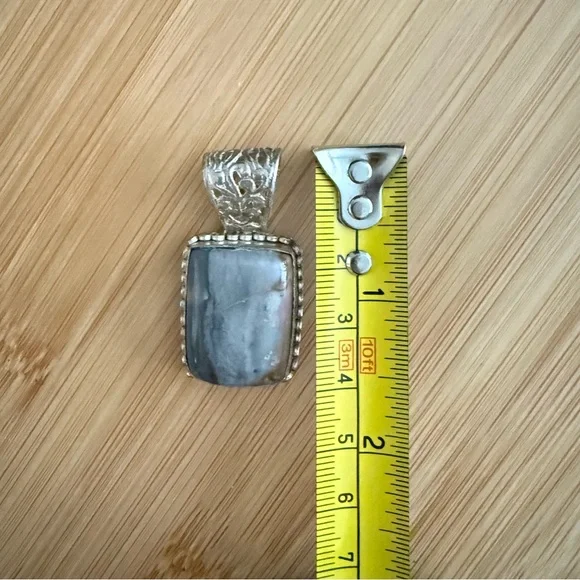 Sterling Silver Blue Agate Natural Stone Necklace Pendant - Picture 5 of 12